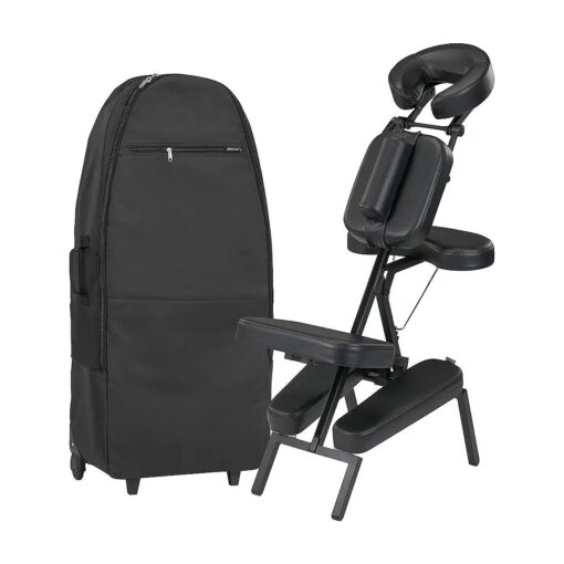 Master Massage Apollo Extra Large Size Portable Massage Chair-Lightweight Aluminum Tattoo Foldable-Sitting Posture Folding Massage Chair-with Larger Cushions and Wheels Bag-in Black