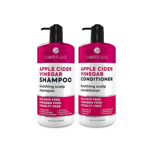 Apple Cider Vinegar Shampoo and Conditioner Set - Stop Flaky and Itchy Scalp - Sulfate Paraben Free Anti Dandruff Soothing Treatment for Dry, Oily and Damaged Hair - Intense Care for Women and Men