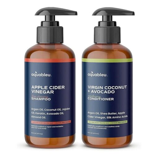 Apple Cider Vinegar Shampoo and Virgin Coconut & Avocado Conditioner Set - Clarifying and Restorative For Scalp While Deeply Nourishing Ends - Sulfate Free - Safe For Color Treated Hair - 16oz