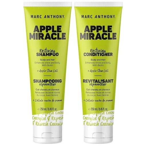 Marc Anthony Shampoo and Conditioner Set, Restoring Apple Miracle - Shine & Volume, Hair Growth, Breakage & Frizz Control - Apple Extract, Biotin, Keratin, & Grapeseed Oil - Dry Scalp & Damaged Hair