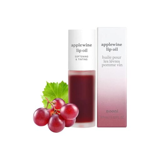 NOONI Korean Lip Oil - Applewine | Moisturizing, Softening and Tinting for Dry Lips with Apple Seed Oil, Long Lasting, Glass Skin Look, 0.12 Fl, Oz, ( Deep Red )