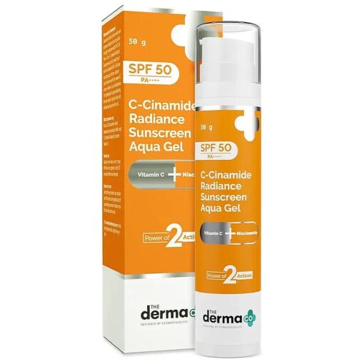 C-Cinamide Sunscreen SPF 50 Aqua Gel, with Vitamin C & Niacinamide, PA++++, Lightweight, No White Cast for Sun Protection & Glowing Skin - 50gm