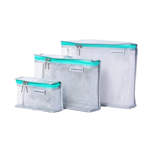 MUMI Leak Proof Travel Toiletry Bag Set of 3 - Aqua