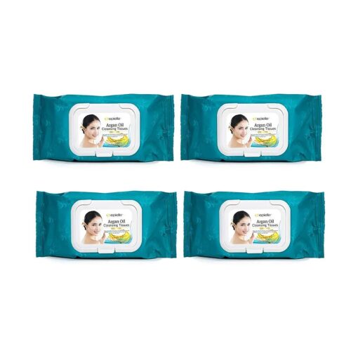 Epielle Argan Oil Cleansing Facial Tissues Makeup Remover Wipes Gentle and Nicely Scented Towelettes - 60 Sheets per pack, 4 pack ( new )