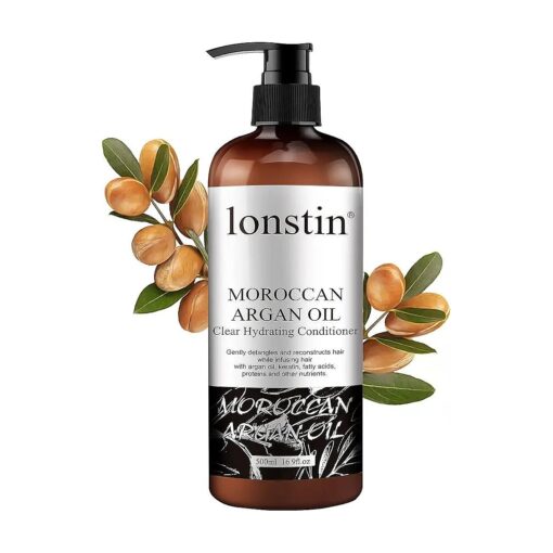 lonstin Hair Conditioner, Moroccan Argan Oil Clear Hydrating Hair Conditioner for Damaged, Split Ends, Dry, Curly or Frizzy Hair to Intense Hydration, Shine and Silkiness Hair-16.9 fl oz