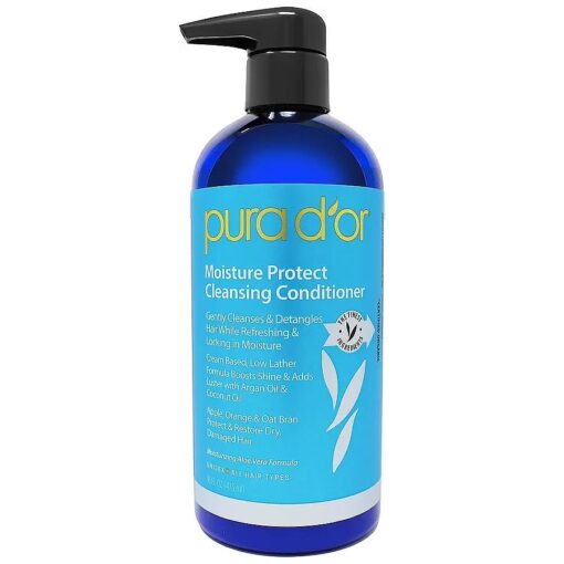 PURA D'OR Moisture Protect Cleansing Conditioner ( 16oz ) Detangles & Restores Hair with Argan Oil, Lavender & Other Natural Ingredients, No Sulfate, All Hair Types, Men & Women ( Packaging may vary )