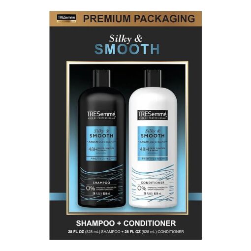 TRESemme Shampoo and Conditioner, Argan Oil - Silky & Smooth, 48-Hour Frizz Control & Shine, Argan Oleo Blend Rich in Vitamin E Oil for Hair Shine, 28 Fl Oz ( 2 Piece Set )