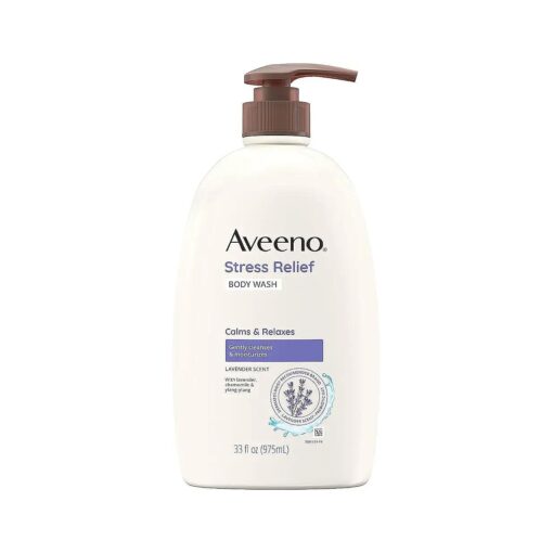 Aveeno Stress Relief Body Wash with Soothing Oat & Lavender Scent for Sensitive Skin, Moisturizing Shower Wash Gently Cleanses & Helps You Feel Calm & Relaxed, Sulfate-Free, 33 fl, oz