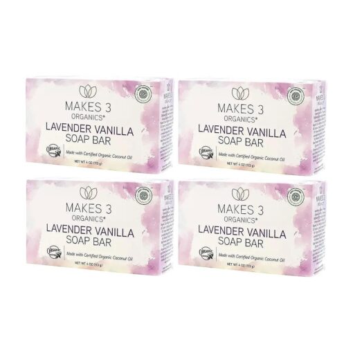 Organic Soap Lavender Vanilla - Superfood for the Skin - 100 % Handcrafted - Calming Aromatherapy Benefits - Promotes Health & Beauty ( Organic Soap 4 Pack )