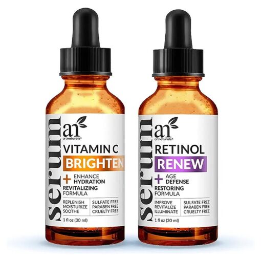 ArtNaturals Vitamin-C and Retinol Serum - ( 2 x 1 Fl Oz / 30ml ) - Holiday Gift Set - Wrinkle & Dark Circle Remover ( Morning & Night Anti Aging Therapy ) - Natural and Moisturizing Treatment ( ANAA-0203 )