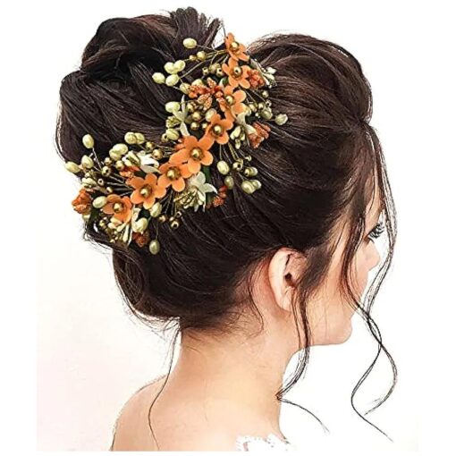 Atrificial Flower Made Hair Accessories And Hair Pin For Women, Peach, 2205, Pack of 1, Peach