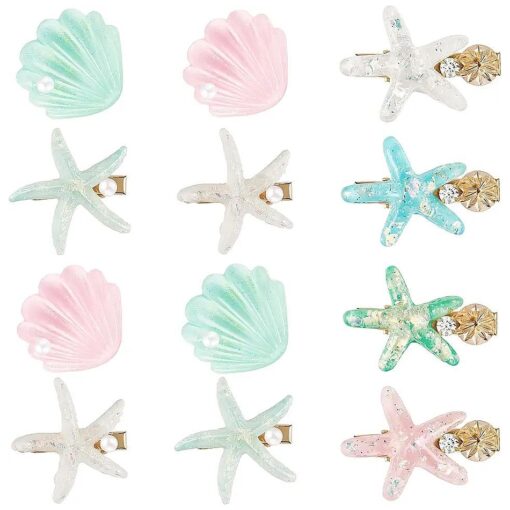 12 Pieces Artificial Shell Pearl Starfish Seashell Hair Clip Set Acrylic Resin Girl Lady Hair Clip Headdress Hairstyle Tool Accessories Beach Wedding Supplies ( Charming )