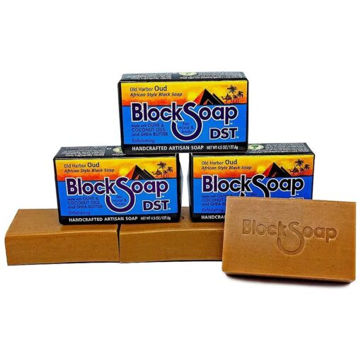 DST For Darker Skin Tones African Style Artisan Black Bar Soap with Sea Salt, Olive Oil, Coconut Oil and Shea Butter - Old Harbor Oud 3-Pack ( 4.5oz each )