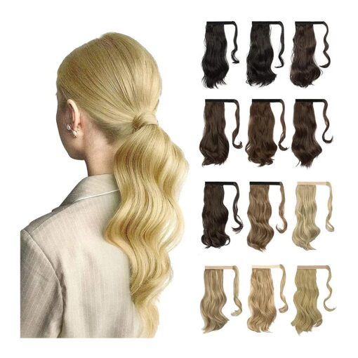 Sofeiyan Curly Ponytail Extension 15 Inch Heat Resistant Synthetic Natural Wavy Hairpiece Wrap Around Pony Tail Hair Extensions for White Black Women Hair Piece, Ash Blonde & Bleach Blonde