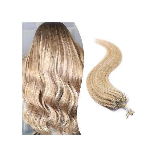 SEGO Micro Beads Hair Extensions Human Hair 14 Inch Ash blonde and bleach blonde Micro Loop Human Hair Extensions Natural Straight Micro Ring Human Hair Extensions 50g 100 Strands 18P613 #