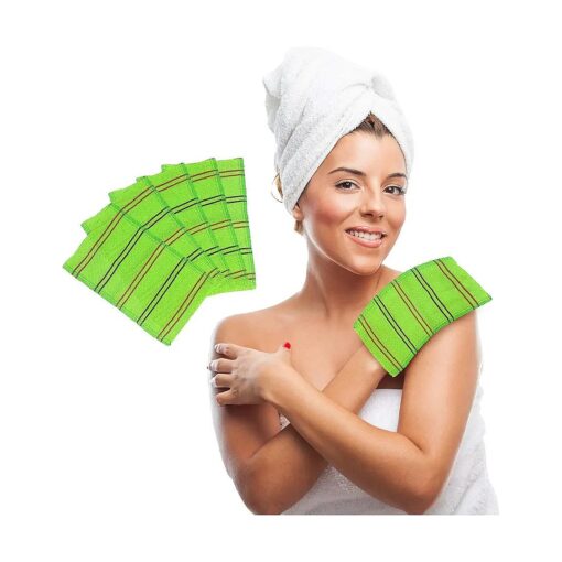 Korean Asian Exfoliating Cloth Mitt - Large Viscos Italy Bath Towel, Body Scrubbing Scrub Washcloth, Green 5 pcs