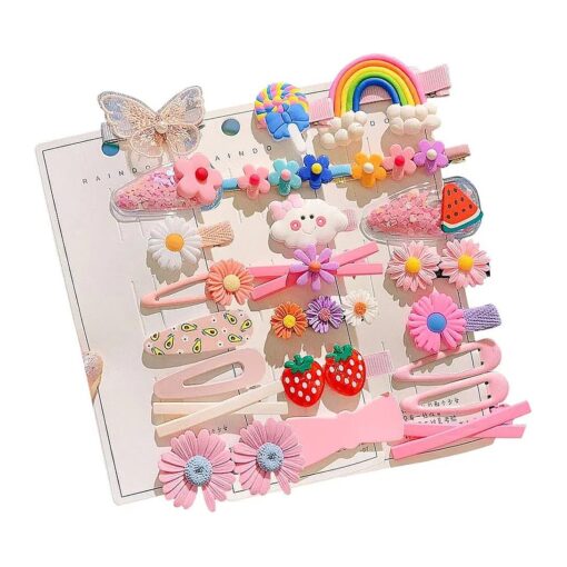 23Pieces Cute Hair Clips for Girls Candy Rainbow Hairpin Cute Barrettes Clips Fun Dessert Patterns Hair Accessories Cartoon Flower Fruit Hair Clips ( Pink )