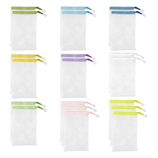 AUEAR, 20 Pack Handmade Soap Exfoliating Mesh Soap Pouch Saver Bag Double Layer Bubble Foam Net Drawstring Holder Bags Bubble Mesh Bags ( Assorted Colors )