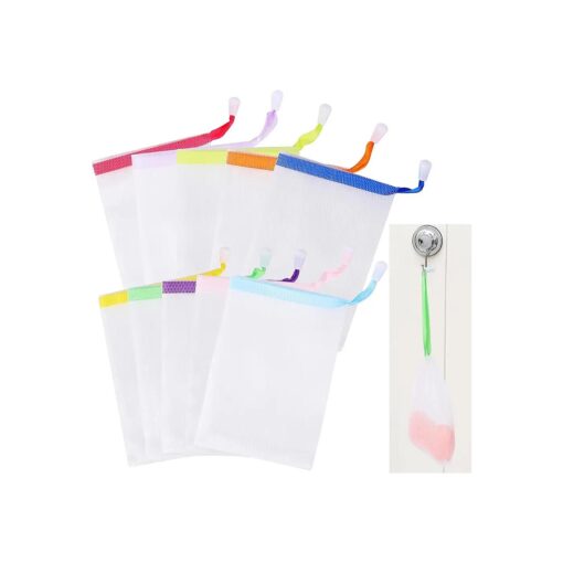 10 PCS Soap Bags Handmade Soap Bubble Mesh Bags Exfoliating Soap Saver Pouch Net Bags with Drawstring Body Facial Cleaning Tool for Bath & Shower ( Assorted Colors )