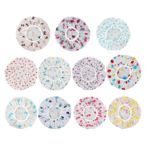 11 Pieces Waterproof Shower Caps Elastic Reusable Plastic Bathing Hair Cap Lady Salon Hat for Kids Girls and Women, Assorted Patterns