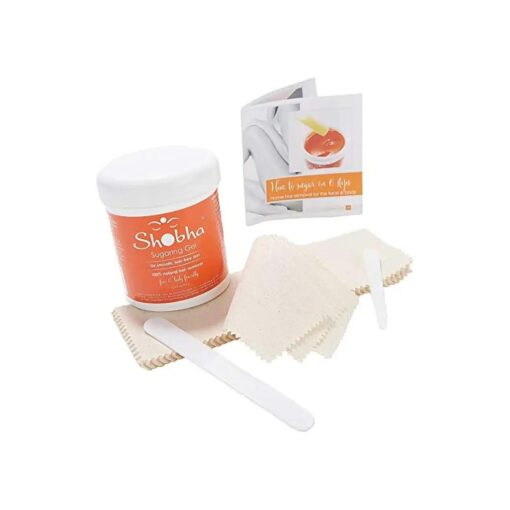 Shobha Professional Sugaring Kit - Salon Formula At Home Hair Removal Products - 16oz Microwave Sugar Wax, 24 Muslin Waxing Strips and Reusable Spatulas - Natural Face, Body and Bikini Hair Depilation