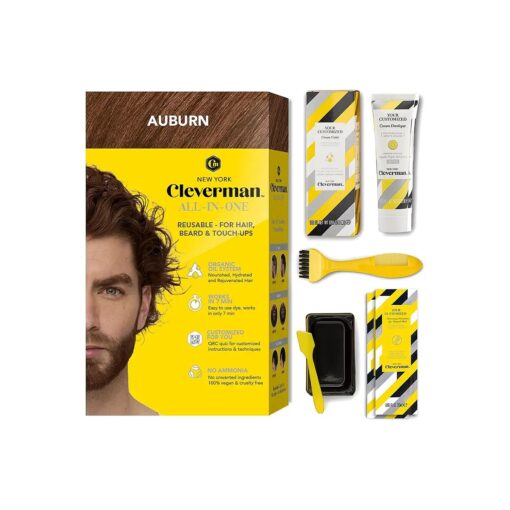 Auburn Hair & Beard Dye for Men, All-in-One Reusable Kit - Mens Color For Natural-Looking Gray Coverage, Professional-Quality and Ammonia-Free for Hair, Beard & Gray Mustache