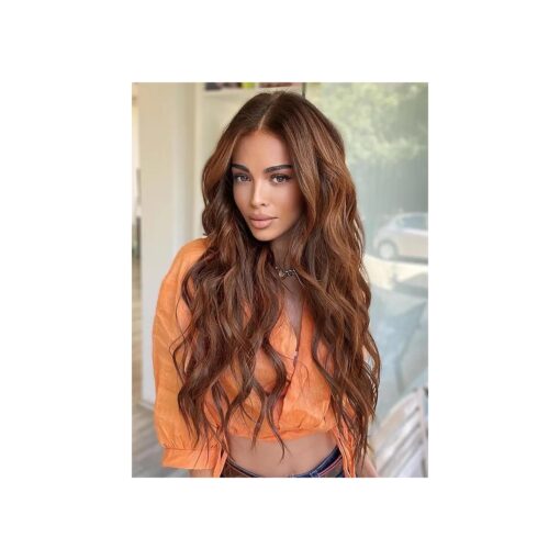 Auburn Wigs for Women, Long Wavy Women 's Charming Lace Hairline Wigs 26 Inches Synthetic Natural Looking Heat Resistant Wig for Daily Party Use