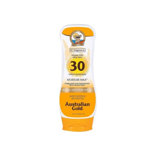 Australian Gold Sunscreen Lotion SPF 30, 8 Ounce | Moisture Max | Infused with Aloe Vera | Broad Spectrum | Water Resistant