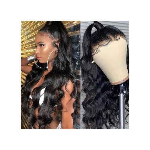 360 Lace Front Wigs Human Hair Body Wave Pre Plucked Natural Hairline 150 % Density Full Lace Wigs Human Hair Glueless 360 Transparent Lace Body Wave Lace Frontal Wig for Women ( 16inch )