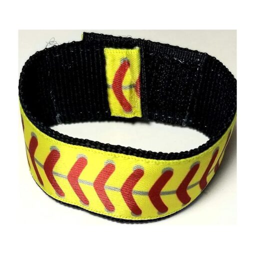 Fastpitch.softball Sleeve Scrunchies yellow with red stitching ( Pair ) Softball sleeve holders, sleeve straps, From the ORIGINAL USA inventor