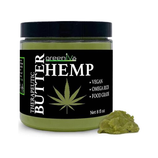 GreenIVe Hemp Body Butter 17,500mg Per Oz Raw Natural Creamy Hemp Oil and Cocoa Butter Virgin Organically Grown, ( 8oz Jar )