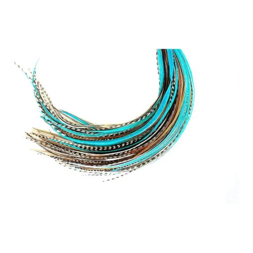 21 Natural & Turquoise Color Hair Feathers - 7" - 12" Long - Feathers for Hair Extension, Rooster Feathers DIY Kit - Eye-Catching Design - 10 Micro-link Beads - 100 % Real Rooster Feathers