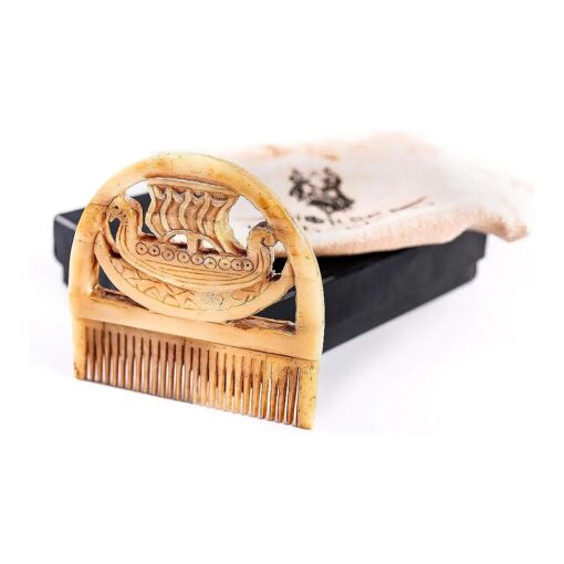 Norse Tradesman Authentic Viking Bone Comb for Beard and Hair - Pocket Sized, Hand-Carved Norse Longship Design