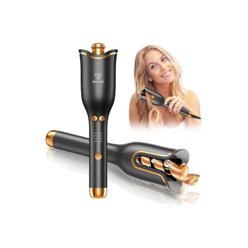 GHKJOK Automatic Curling Iron for Women Long Hair Auto Hair Curler Rotating 1" Ceramic Barrel Automatic Rotate Curling Wand Spin Curling Iron 4 Temps & 3 Timers Fast Heating Easy for Use