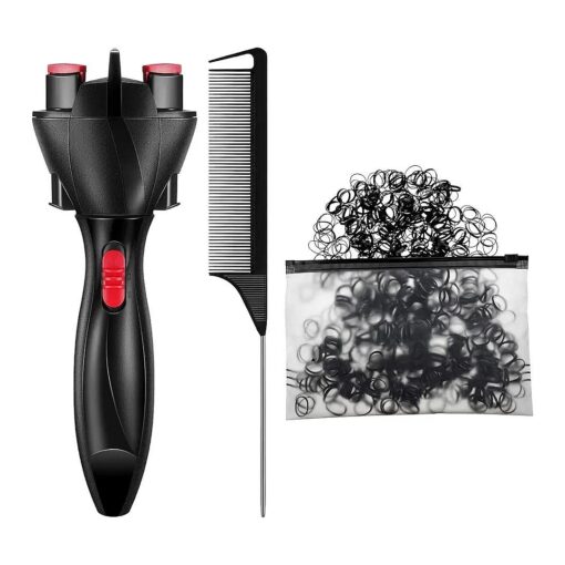 Automatic Hair Twister Hair Braider with 800 Pieces Mini Rubber Bands and Tail Comb, Electronic Hair Braiding Machine Braid Maker DIY Hair Roller Styling Tool for DIY Hair Tangling ( Black )