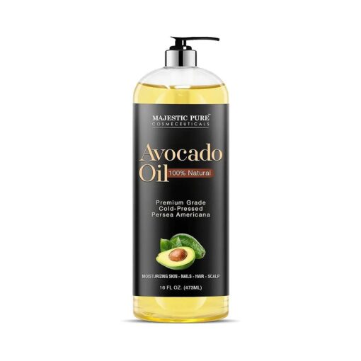 MAJESTIC PURE Avocado Oil - 100 % Pure and Natural, Cold-Pressed, for Skin Care, Massage, Hair Care, and Carrier Oil to Dilute Essential Oils, 16 fl oz