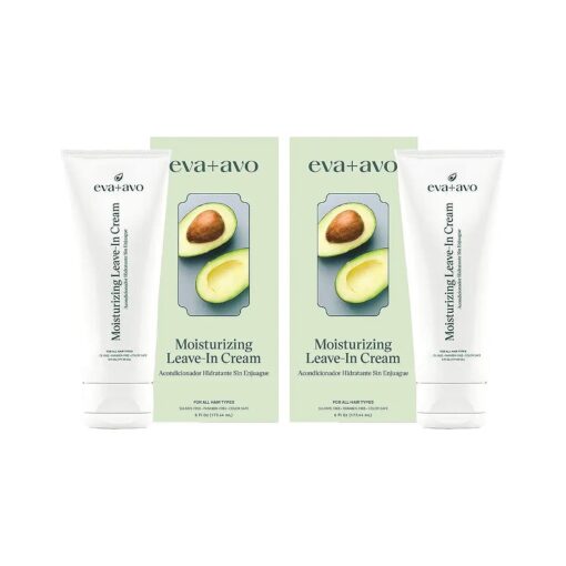 Eva + Avo Leave In Conditioner Cream - Hair Moisturizer Cream for All Hair Types - Paraben and Sulfate-Free Leave In Hair Conditioner - Hydrating Hair Treatment with Avocado and Rosemary - 2-Pack