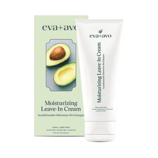 Eva + Avo Leave In Conditioner Cream - Hair Moisturizer Cream for All Hair Types - Paraben and Sulfate-Free Leave In Hair Conditioner - Hydrating Hair Treatment with Avocado and Rosemary - 1-Pack