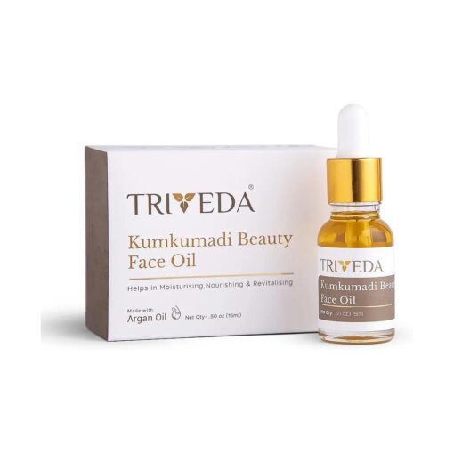 TRIVEDA Kumkumadi Face Oil Made with 21 Ayurvedic herbs| 0.50 Fl, Oz ( 15 Ml ) | Cold pressed Argan oil, Saffron Helps in Dark spots, Pigmentation, Uneven Skin tone & Dullness