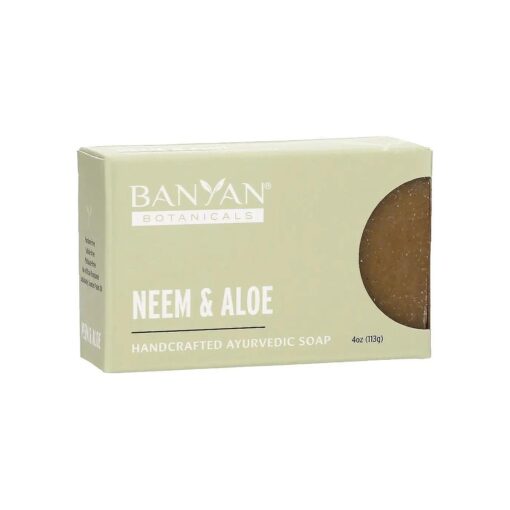 Banyan Botanicals Neem & Aloe Soap - Calming and Soothing Soap for Sensitive Skin - With Organic Neem Leaf, Aloe Vera, and Vetiver Essential Oil - 4 oz Bar - Free of Sulfates, Phthalates & Parabens