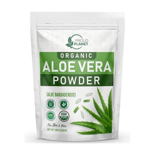 Organic Aloe Vera Powder for Hair & Face | Aloe Barbadensis | AloeVera Extract USDA Certified by Proud Planet ( 8 Ounce )