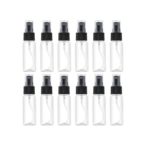 LISAPACK 1oz Small Plastic Spray Bottle ( 12 Pack ) Empty Mini Fine Mist Travel Size Atomizer, Tiny Sprayer for Little Perfume, Water, Cologne, Alcohol, Samples ( Clear, 30ml )