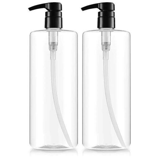 Bar5F Empty Shampoo Bottles with Pumps ( 2-Pack 32oz/1Liter/Large ) BPA-Free PETE1 Plastic Bottle Crystal-Clear