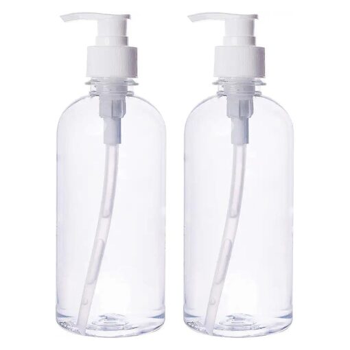 NXN Plastic Bottles With Pump, Crystal Clear, Leak Proof, Dispenser for Creams, Gel, Liquid, Oils, Refillable Thick and Sturdy BPA Free 12oz - ( 2 - Pack )