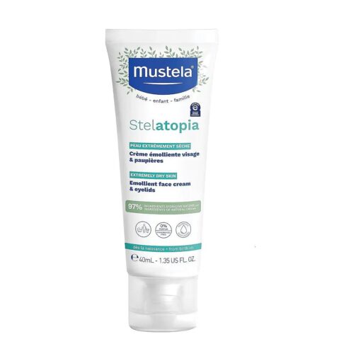 Mustela Stelatopia Eczema-Prone Skin Emollient Baby Face Cream - Face Moisturizer with Natural Avocado & Sunflower Oil - Fragrance-Free - 1.35 Fl Oz ( Pack of 1 )