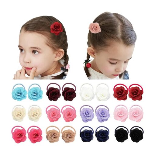 12 Pairs Baby Girls Hair Bow Elastic Ties 1.6 Inch Mini Bow Ponytail Holders Toddler Pony Holder Hair Elastics Value Set ( 12 Pairs Flower )