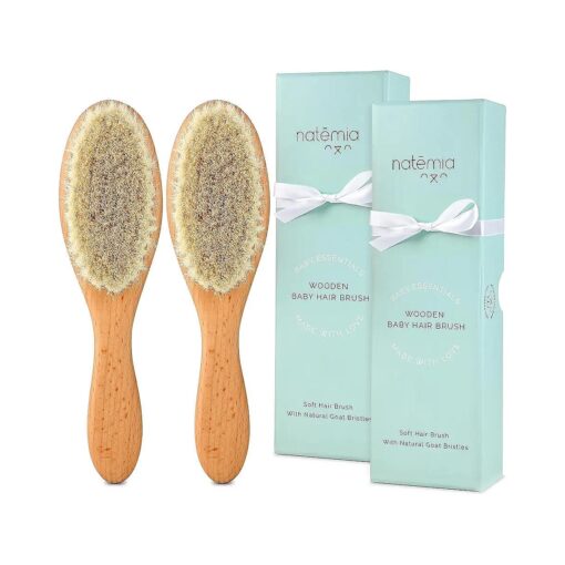 Natemia Baby Hair Brush 2 Pack - Soft Bristle Hair Brush Baby, Baby Registry Gift, Soft Baby Brush, Toddler Hair Brush, Newborn Baby Essentials, Baby Brush for Hair, Wooden Baby Brush