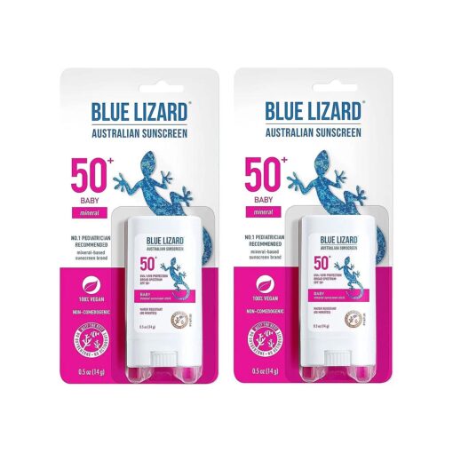 Blue Lizard BABY Mineral Sunscreen Stick with Zinc Oxide, SPF 50+, Water Resistant, UVA/UVB Protection - Easy to apply, Fragrance Free.5 oz ( Pack of 2 )