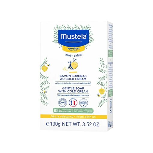 Mustela Baby Gentle Soap - Bar Soap for Dry Skin - with Natural Avocado, Cold Cream, Beeswax & Shea Butter - 3.52 oz