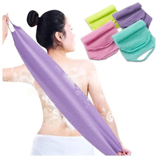 4 Pcs Exfoliating Back Scrubber with Handles, Nylon Back Exfoliator Extended Length Back Washers Stretchable Exfoliating Washcloth Pull Strap Shower Scrubber for Body Cleans Skin Massages for Women Men